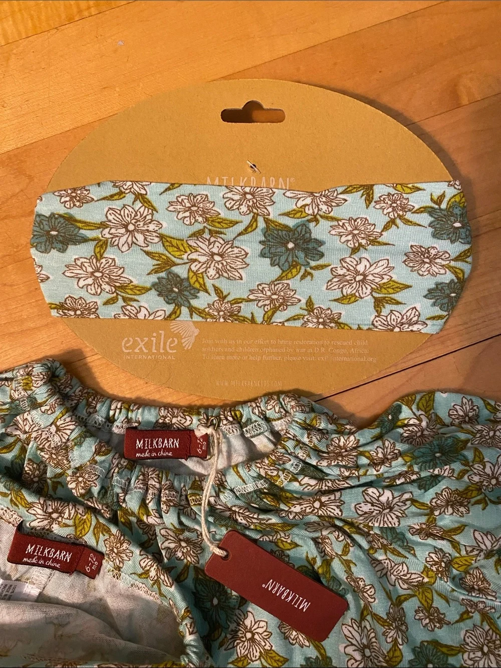 NWT milk barn peasant dress with leggings headband blue floral 12-18 mo